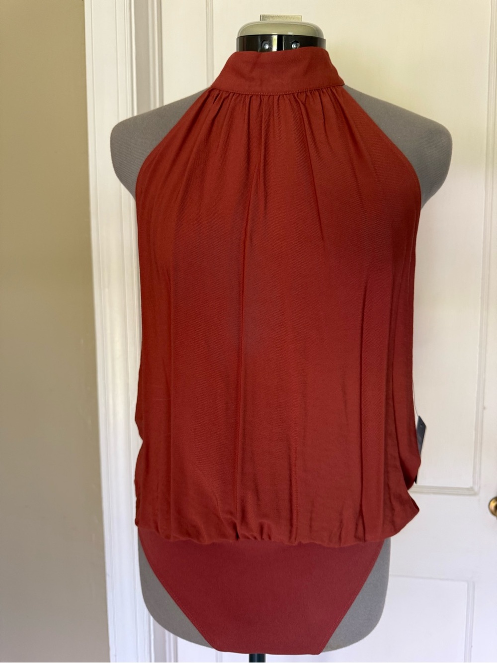 Express High-Neck Rust Colored Blouson Bodysuit